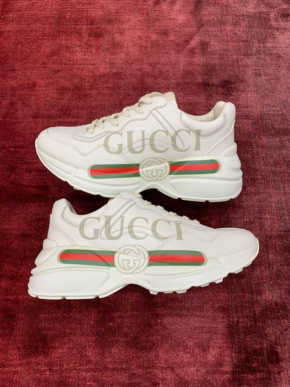Authentic Gucci Rhyton White Interlocking GG Web Stripe Sneakers